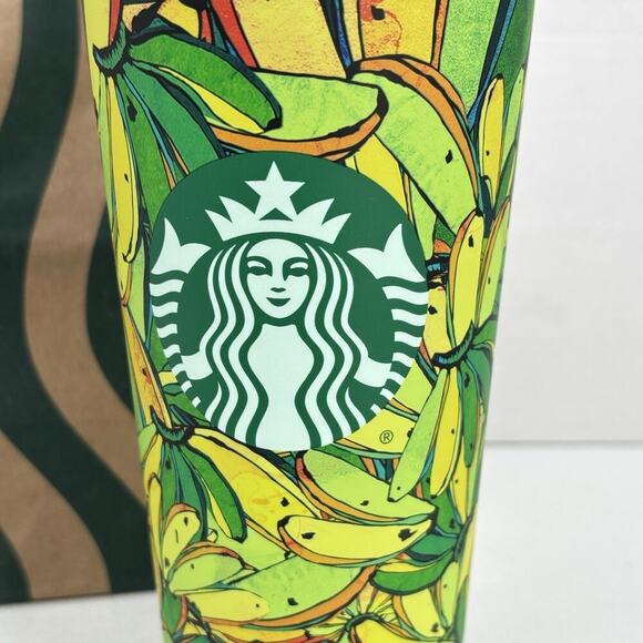 Starbucks x Farm Rio 24oz Tumbler Green Yellow Banana Straw Topper Summer 2025 - Picture 3 of 10